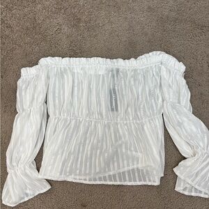 Boohoo White Sheer Off-Shoulder Blouse